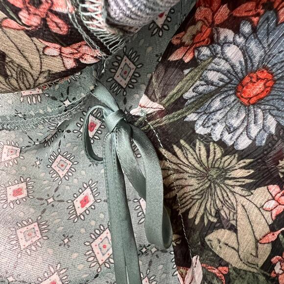 Anthropologie Tiny Blouse Womens Size Medium Teal Floral Geometric Sheer Wrap - Picture 12 of 16